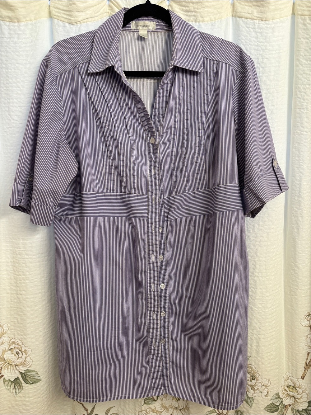 dressbarn Lavender and White Striped Button-Up Shirt